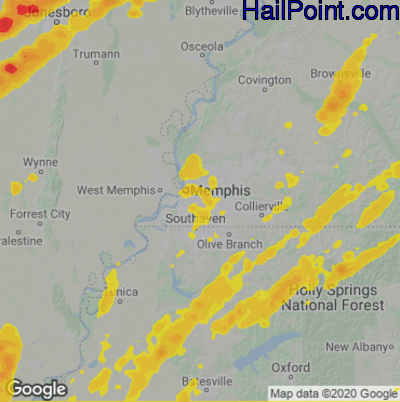 Hail Map Memphis, TN March 15, 2025 