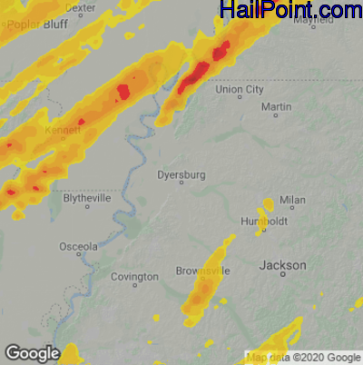 Hail Map Dyersburg, TN March 15, 2025 