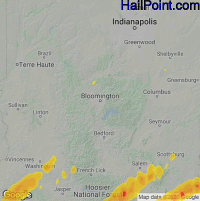 Hail Map for Bloomington, IN Region on March 15, 2025