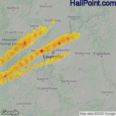 Hail Map for Louisville, KY Region on March 15, 2025