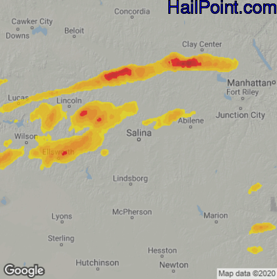 Hail Map for Salina, KS Region on March 27, 2025