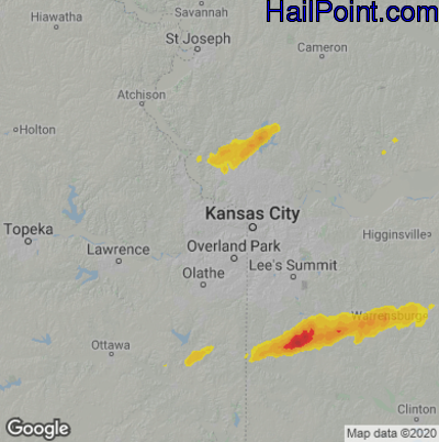 Hail Map for Kansas City, KS Region on March 30, 2025