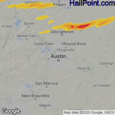Hail Map for Austin, TX Region on March 30, 2025