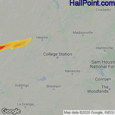 Hail Map for College Station, TX Region on March 30, 2025