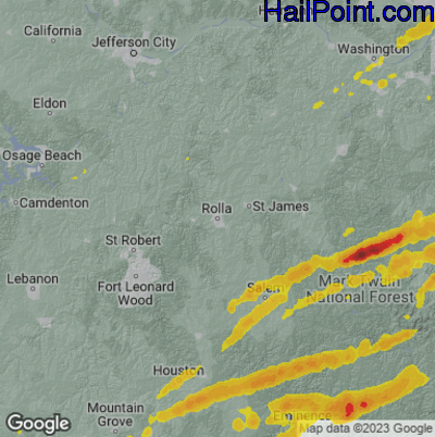 Hail Map for Rolla, MO Region on March 30, 2025