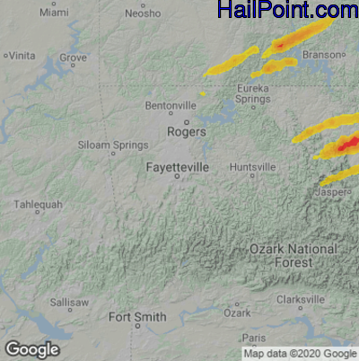 Hail Map for Fayetteville, AR Region on March 30, 2025 
