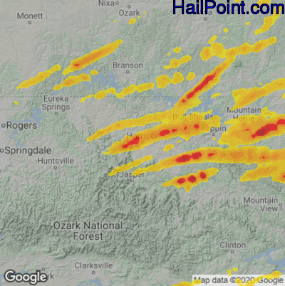 Hail Map for Harrison, AR Region on March 30, 2025