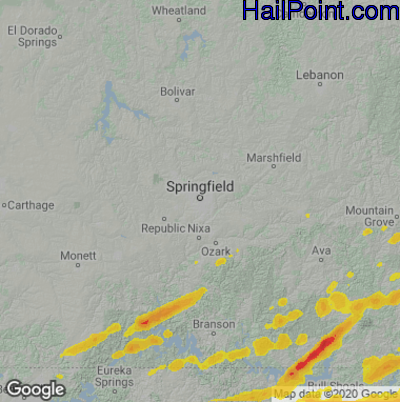 Hail Map for Springfield, MO Region on March 30, 2025
