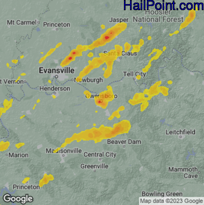 Hail Map for Owensboro, KY Region on March 30, 2025