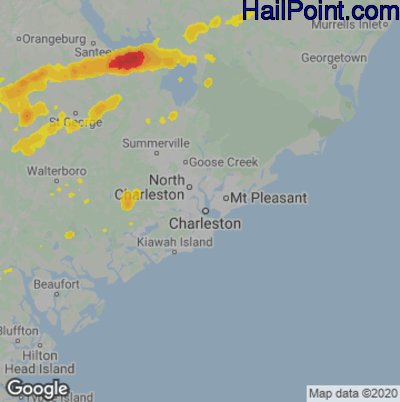 Hail Map for Charleston, SC Region on March 31, 2025