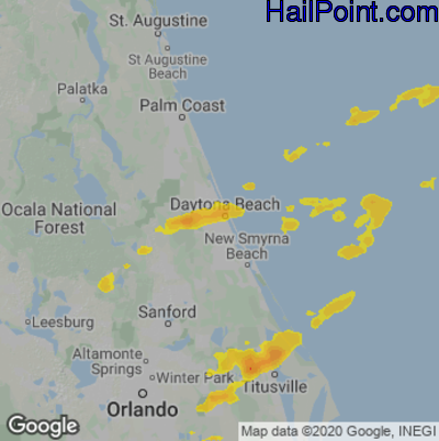 Hail Map for Daytona Beach, FL Region on March 31, 2025 