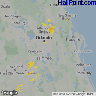 Hail Map for Orlando, FL Region on April 1, 2025