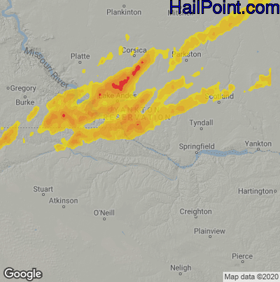 Hail Map for Grand Island, NE Region on April 2, 2025 