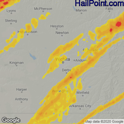 Hail Map for Wichita, KS Region on April 2, 2025