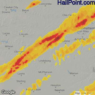 Hail Map for Salina, KS Region on April 2, 2025
