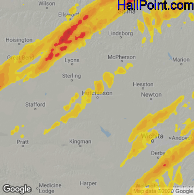 Hail Map Hutchinson, KS April 02, 2025 
