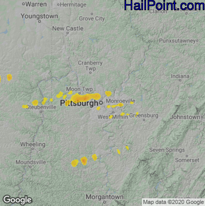 Hail Map for Pittsburgh, PA Region on April 2, 2025