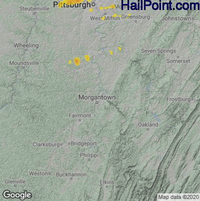 Hail Map for Morgantown, WV Region on April 2, 2025