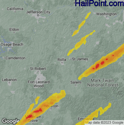 Hail Map for Rolla, MO Region on April 2, 2025