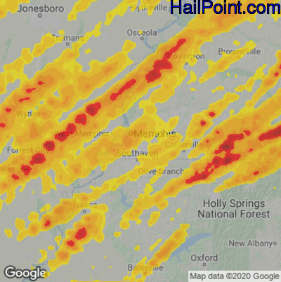 Hail Map Memphis, TN April 02, 2025 