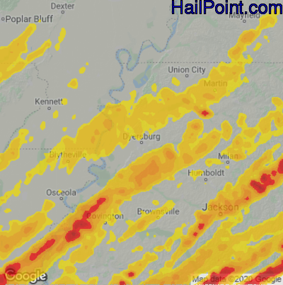Hail Map Dyersburg, TN April 02, 2025 