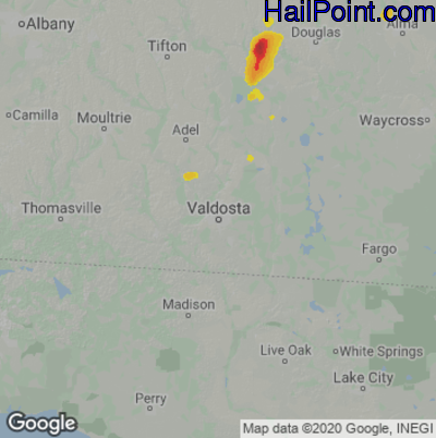 Hail Map for Valdosta, GA Region on April 2, 2025