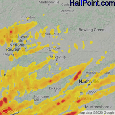 Hail Map for Clarksville, TN Region on April 2, 2025