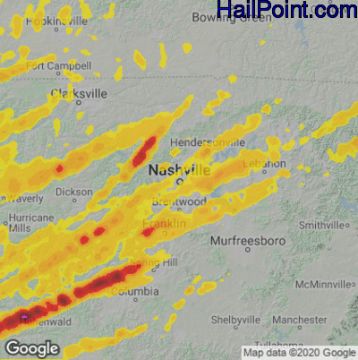 Hail Map for Nashville, TN Region on April 2, 2025