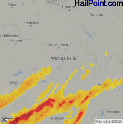 Hail Map for Wichita Falls, TX Region on April 3, 2025