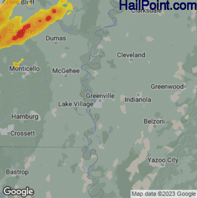 Hail Map for Greenville, MS Region on April 3, 2025 