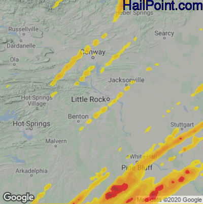 Hail Map for Little Rock, AR Region on April 3, 2025