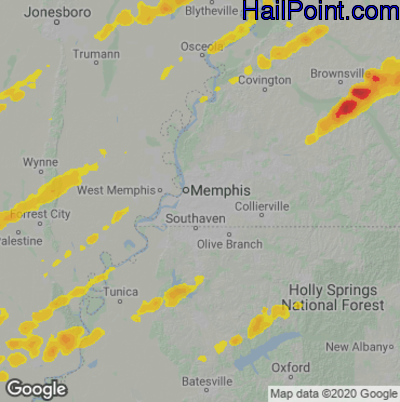 Hail Map Memphis, TN April 03, 2025 