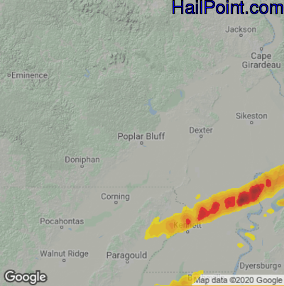 Hail Map for Poplar Bluff, MO Region on April 4, 2025