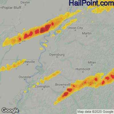 Hail Map Dyersburg, TN April 04, 2025 