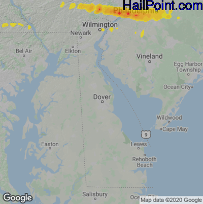 Hail Map Dover, DE April 04, 2025 