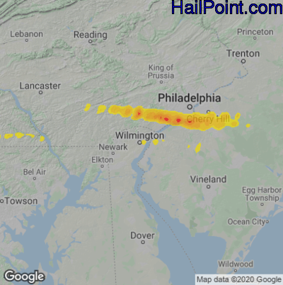 Hail Map Wilmington, DE April 04, 2025 
