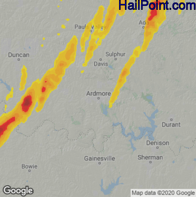 Hail Map for Ardmore, OK Region on April 4, 2025