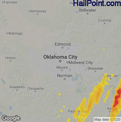 Hail Map Oklahoma City, OK April 04, 2025 