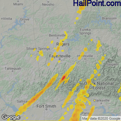 Hail Map for Fayetteville, AR Region on April 4, 2025