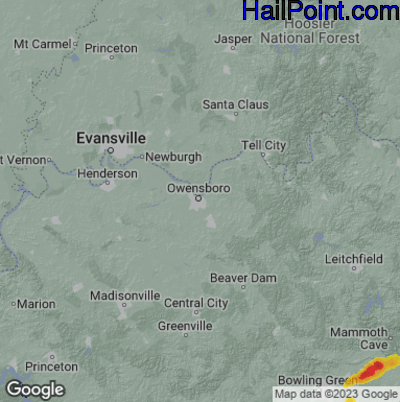 Hail Map for Owensboro, KY Region on April 4, 2025