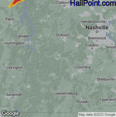 Hail Map for Centerville, TN Region on April 4, 2025