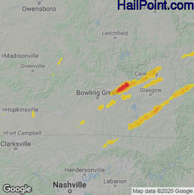Hail Map Bowling Green, KY April 04, 2025 