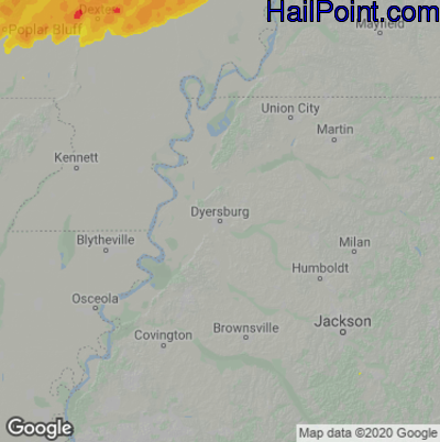 Hail Map Dyersburg, TN April 04, 2025 