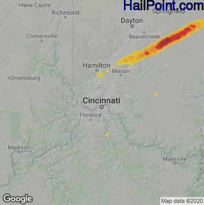 Hail Map for Cincinnati, OH Region on April 5, 2025