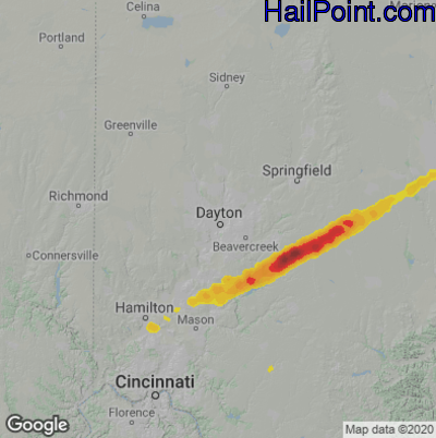 Hail Map for Dayton, OH Region on April 5, 2025 