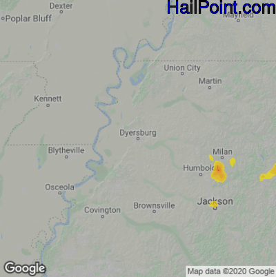 Hail Map for Dyersburg, TN Region on April 5, 2025