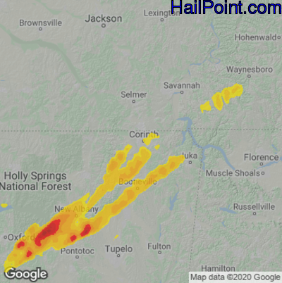 Hail Map for Corinth, MS Region on April 5, 2025 