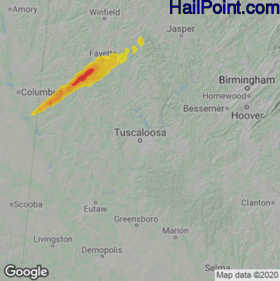Hail Map for Tuscaloosa, AL Region on April 6, 2025
