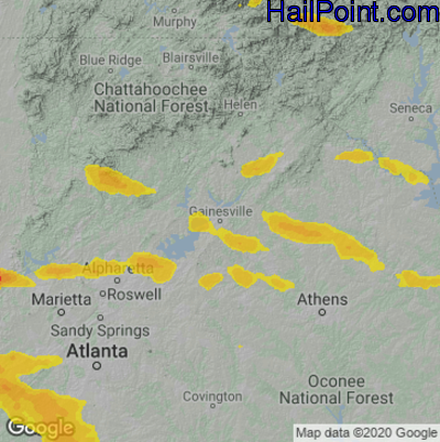 Hail Map for Gainsville, GA Region on April 10, 2025