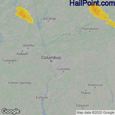 Hail Map for Columbus, GA Region on April 11, 2025